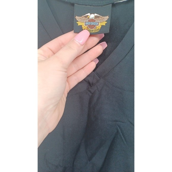 Harley Davidson T-Shirt Women’s Small Black Long Sleeve V-Neck Biker Cool Light - Picture 4 of 7